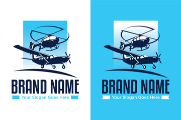 aviation Helicopter Plane flying club travel illustration logo design - obrazy, fototapety, plakaty