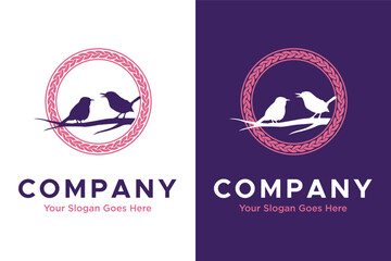 couple Birds perched on a branch of a Tree illustration logo design