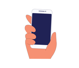 vector illustration of a phone in a man's hand. isolated on white background.
