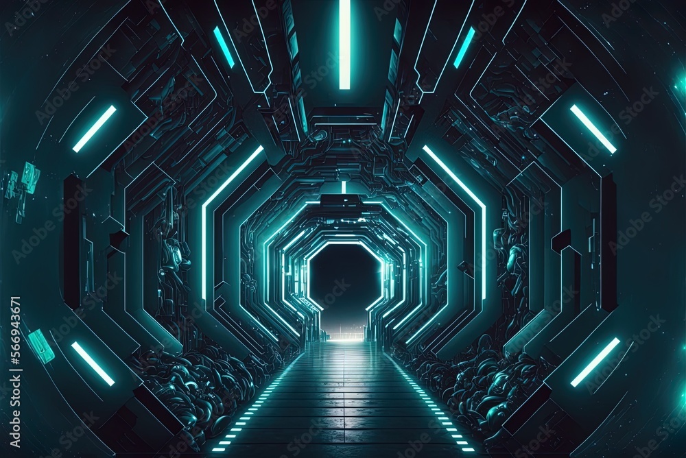 Poster wallpaper of an artificially intelligent digital tunnel, suitable for use in a science fiction or te