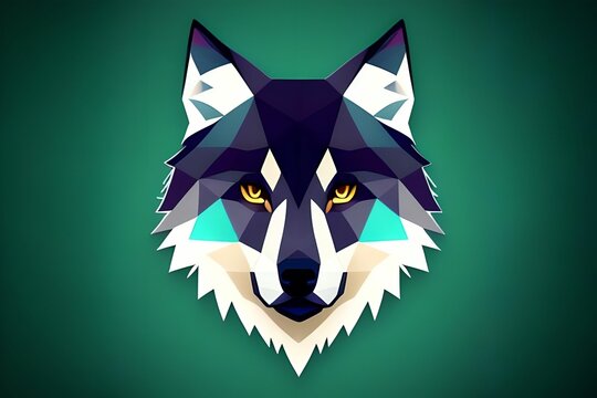 flat wolf head in low poly style, made with generative ai