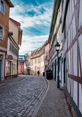 22 october 2021. Bleicherode, Germany: View of old town in Europe in beautiful evening light at sunset. Germany.
