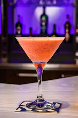 Cocktails at the bar of a restaurant. Tasty alcoholic drink.