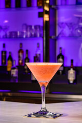 Cocktails at the bar of a restaurant. Tasty alcoholic drink.