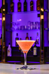 Cocktails at the bar of a restaurant. Tasty alcoholic drink.