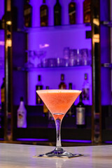 Cocktails at the bar of a restaurant. Tasty alcoholic drink.