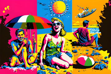 Pop Art Summer Beach, generative ai
