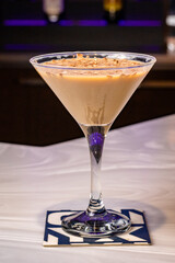 Cocktails at the bar of a restaurant. Tasty alcoholic drink.