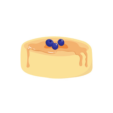 Pudding, sweet jelly dessert with berries and caramel topping