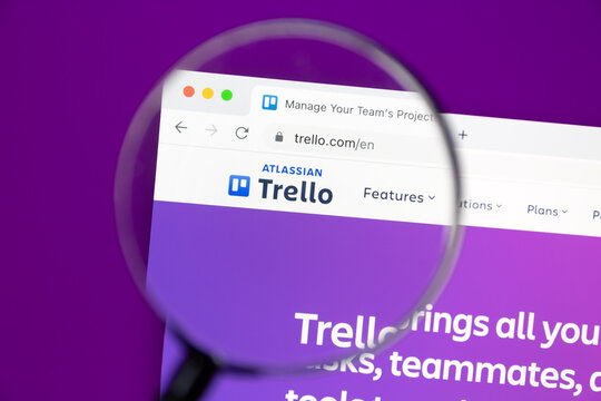 Ostersund, Sweden - Feb 1, 2023: Trello website. Trello is a web-based, Kanban-style, list-making application and is developed by Trello Enterprise.