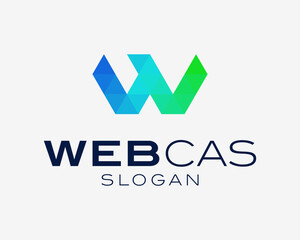 Letter W Mosaic Triangle Pixel Pattern Geometric Bright Colorful Modern Monogram Vector Logo Design