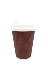 coffee to go in a disposable cup isolated on a white background, place for text