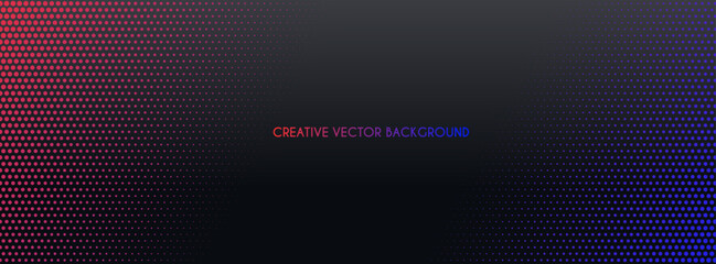 Abstract colorful halftone dotted black background with copy space for text. Facebook cover, header, web banner