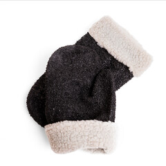 Fur working handles for welding work. Insulated gloves for working in winter conditions. Black fur mittens.