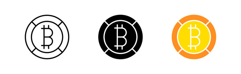 Bitcoin line icon. Money, finance, trade, trading, cryptocurrency, electronic money, earnings, purchase, sale, investment Vector icon in line, black and colorful style on white background