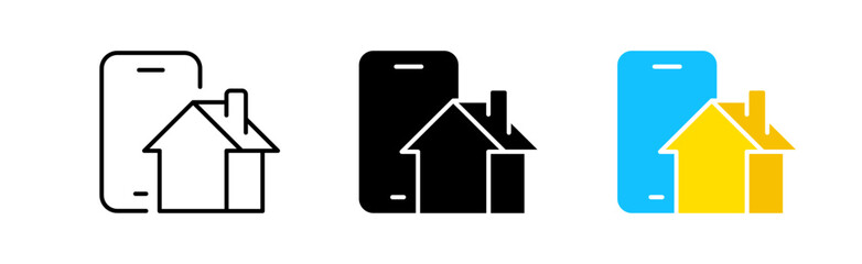 Smart home system line icon. Secure, protection, protected, modern, lock, pin code, private property, building, phone, remote control, connection. Vector icon in line, black and colorful style