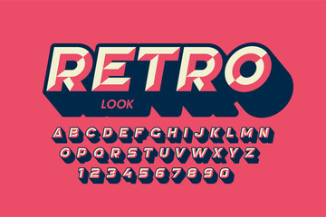 Plakat Retro style font design, alphabet letters and numbers vector illustration