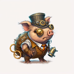 Steampunk Cartoon Pig Character