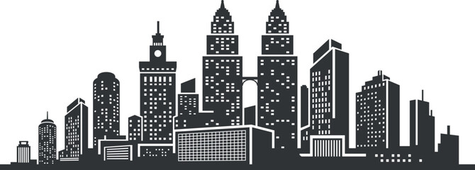 City landscape black monochrome silhouette cityscape background isometric vector illustration