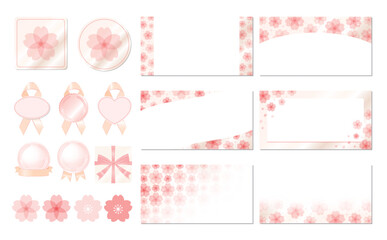透明感のあるおしゃれな春の桜のグラデーションフレームセット_ベクター素材_横長コピースペース_サーモンピンク