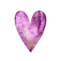 purple abstract heart. watercolor illustration for printing cards, stickers, prints. Valentine's Day. romantic mood. watercolor gradient.