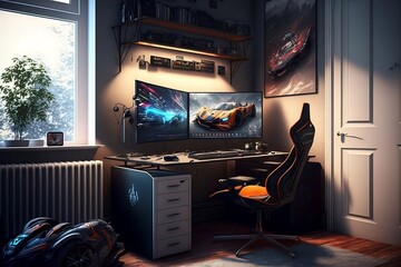 Home design, racing sports inspired office setup, AI Generated
