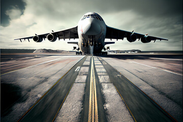Fototapeta na wymiar Cargo aircraft on runway. Take off airplane.