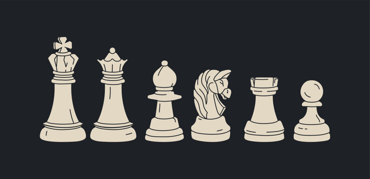 Classic Chess Pieces Stroke Set Vector Download