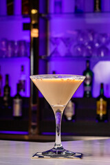 Cocktails at the bar of a restaurant. Tasty alcoholic drink.