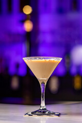 Cocktails at the bar of a restaurant. Tasty alcoholic drink.