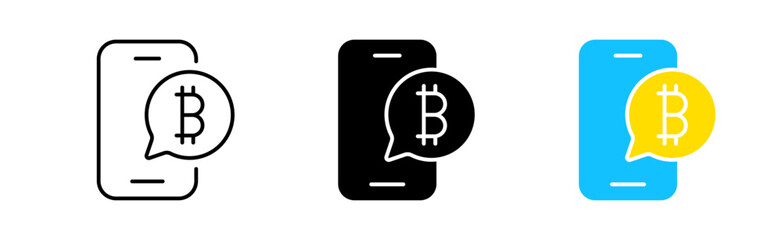 Bitcoin set icon. Blockchain, settings, earnings on the stock exchange, cryptocurrency, analytics. Financial management concept. Vector icon in line, black and color style on white background