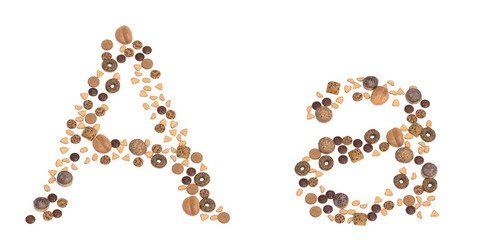 Concept or conceptual set of pastry delicious products forming the font A. 3d illustration metaphor for education, school, agriculture, traditional and rustic, organic, healthy and natural.