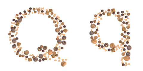 Obraz premium Concept or conceptual set of pastry delicious products forming the font Q. 3d illustration metaphor for education, school, agriculture, traditional and rustic, organic, healthy and natural.