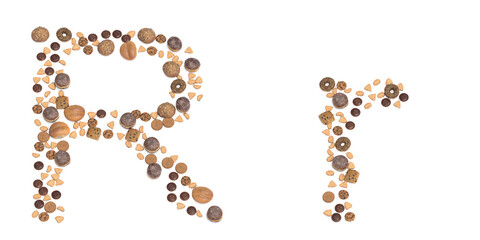 Concept conceptual set of pastry delicious products forming the font R. 3d illustration metaphor for education, school, agriculture, traditional and rustic, organic, healthy and natural.