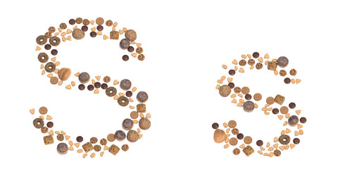 Concept or conceptual set of pastry delicious products forming the font S. 3d illustration metaphor for education, school, agriculture, traditional and rustic, organic, healthy and natural.