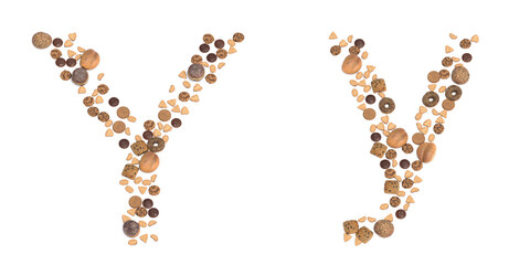 Concept or conceptual set of pastry delicious products forming the font Y. 3d illustration metaphor for education, school, agriculture, traditional and rustic, organic, healthy and natural.