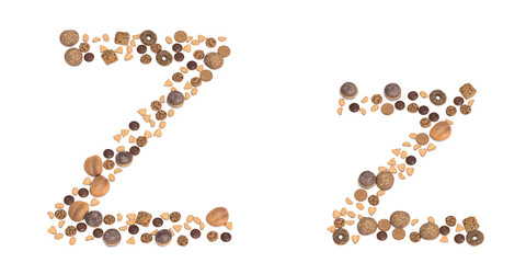 Concept or conceptual set of pastry delicious products forming the font Z. 3d illustration metaphor for education, school, agriculture, traditional and rustic, organic, healthy and natural.