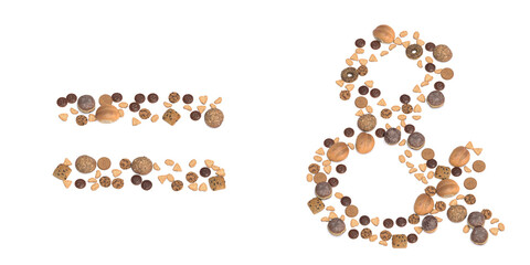 Conceptual set of pastry delicious products forming the ampersand? and equal signs. 3d illustration metaphor for education, school, agriculture, traditional and rustic, organic, healthy and natural.
