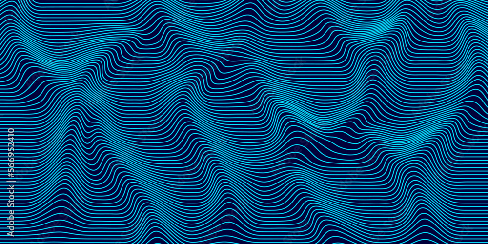 Aufkleber abstract wavy 3d mesh on a blue background. geometric dynamic wave. 3d technology wireframe. vector 