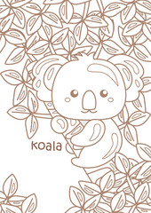 Fototapeta premium Alphabet K For Koala Vocabulary Coloring Pages A4 for Kids and Adult