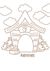 Alphabet K For Kennel Vocabulary Coloring Pages A4 for Kids and Adult