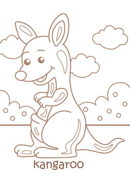 Alphabet K For Kangaroo Vocabulary Coloring Pages A4 for Kids and Adult
