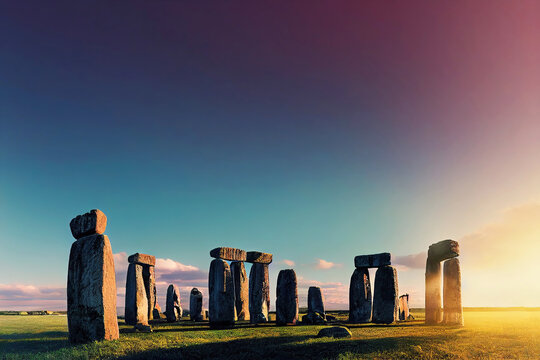 Beautiful stonehenge landscape at sunset (Generative AI)