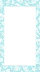Seashells frame. Sea and ocean design vertical template. Vector illustration summer or beach party advertising design