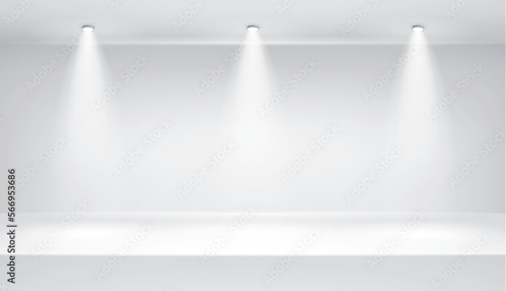 Aufkleber empty white room. three spotlights. table surface. vector design illustration. mock up for you busin