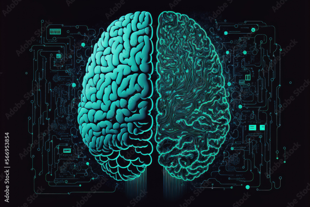 Aufkleber sketch of the human brain in an innovative artificial intelligence concept on a contemporary compute