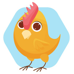 cute cartoon character chicken on a blue background. vector illustration