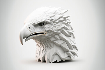 Head and full body of a Eagle as a marble statue on white background .Generative AI