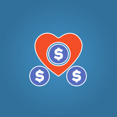 heart icon, love for money, vector illustration