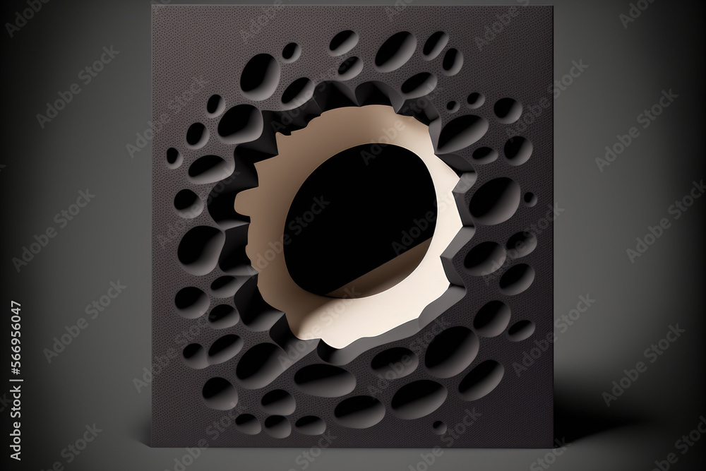 Poster paper hole with a breakthrough texture and a black background. designer card mockup. text only area 